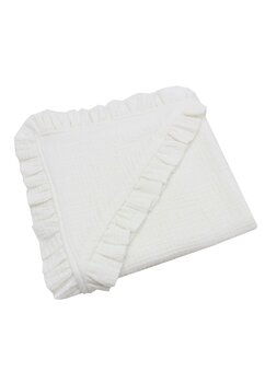 Prosop cu gluga si volanas, Ed, muselina bumbac, alb, 80 x 100 cm