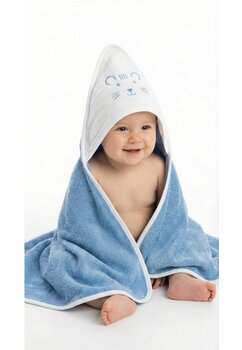 Prosop cu gluga, Tigrisor, muselina si bumbac, albastru, 80x100 cm