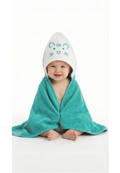 Prosop cu gluga, Tigrisor, muselina si bumbac, turcoaz, 80x100 cm