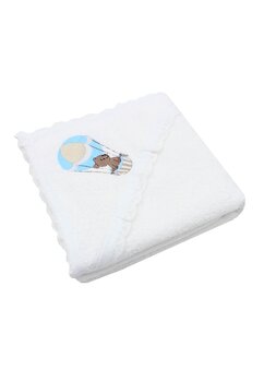 Prosop cu gluga, Ursul Teddy in balon, bumbac, alb, 80 x 100 cm