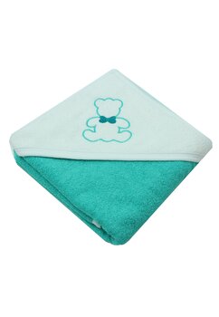 Prosop cu gluga, Ursulet cu fundtita, bumbac, turcoaz, 80 x 100 cm