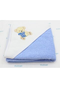 Prosop cu gluga, Ursuletul cu fundita, muselina si bumbac, albastru, 80x100 cm