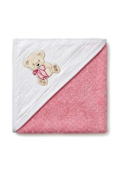 Prosop cu gluga, Ursuletul cu fundita, muselina si bumbac, roz, 80x100 cm