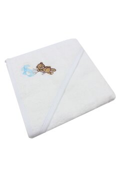 Prosop cu gluga, ursuletul Martinel cu baloane albastre, bumbac, alb, 80 x 100 cm