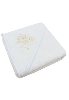 Prosop de baie cu gluga, alb cu ingeras, 80x100 cm
