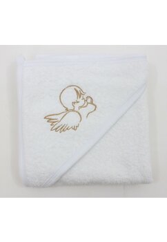 Prosop de baie cu gluga, alb cu ingeras auriu, 80x100 cm