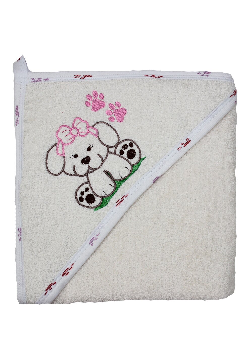 Prosop de baie cu gluga, Puppy with bow, crem, 80 x 100 cm