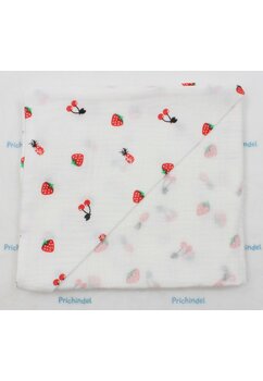 Prosop muselina, capsuni si cirese, cu gluga, alb, 80 x 100 cm