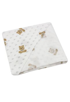 Prosop muselina, cu gluga, bumbac, Little bear, alb, 80 x 100 cm
