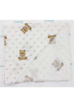Prosop muselina, cu gluga, bumbac, Little bear, alb, 80 x 100 cm