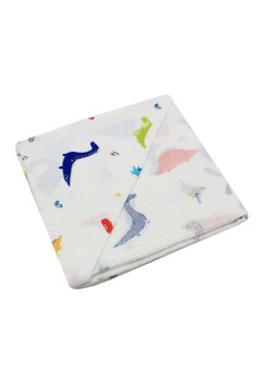 Prosop muselina, dinozauri colorati, cu gluga, alb, 80 x 100 cm