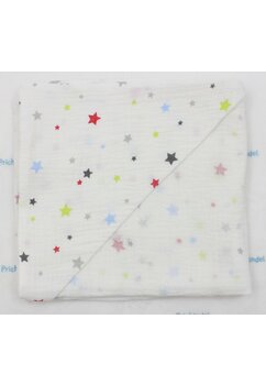 Prosop muselina, stelute colorate, cu gluga, alb, 80 x 100 cm