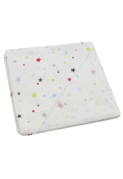 Prosop muselina, stelute colorate, cu gluga, alb, 80 x 100 cm
