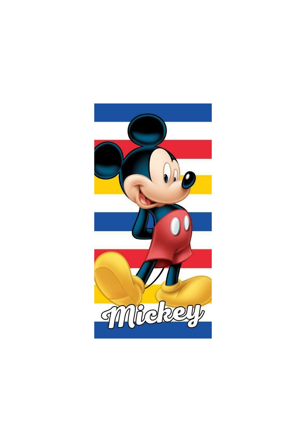 Prosop plaja, Mickey, albastru cu dungi rosii, 70x140 cm