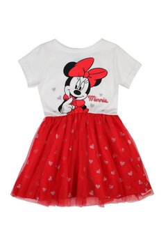 Rochie fete, bumbac, Minnie Mouse cu inimioare, rosu cu alb