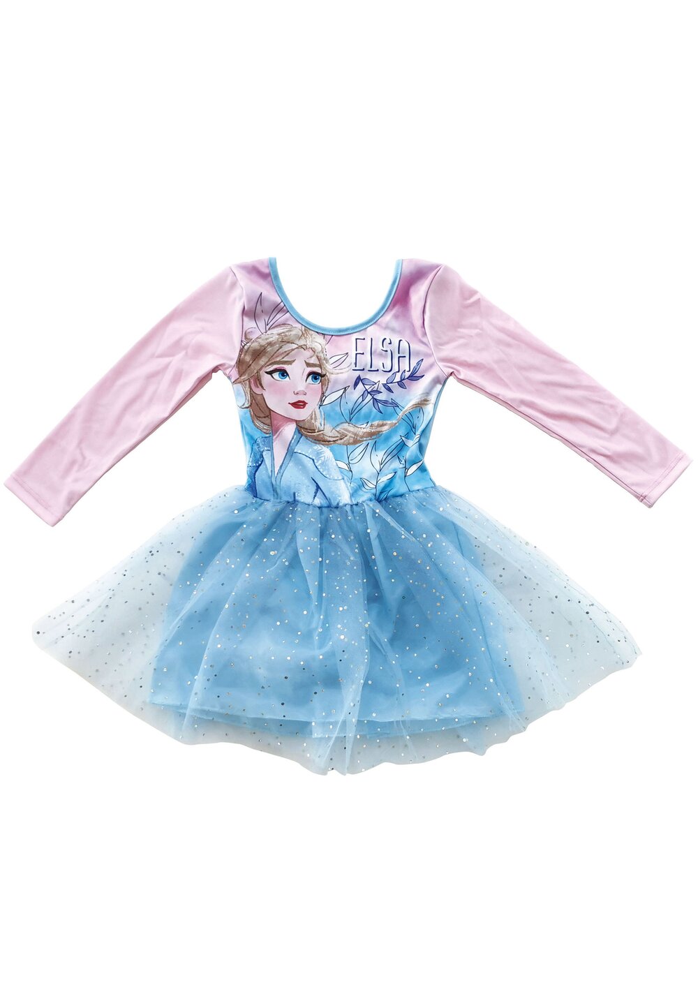 Rochie maneca lunga din poliester, cu imprimeu, Elsa, albastra