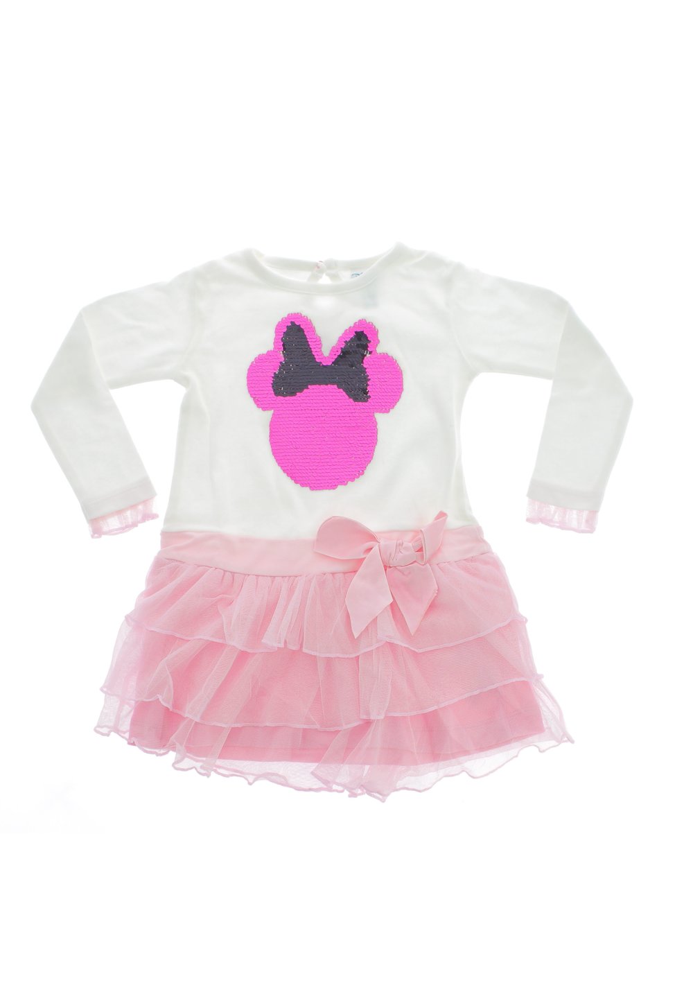 Rochie maneca lunga, Minnie Mouse, roz cu alb