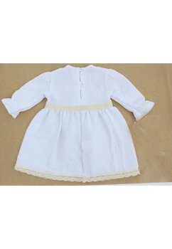 Rochie muselina, maneca lunga, Rebecca cu dantela, alb