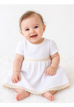 Rochie muselina, maneca scurta, Rebecca cu dantela, alb