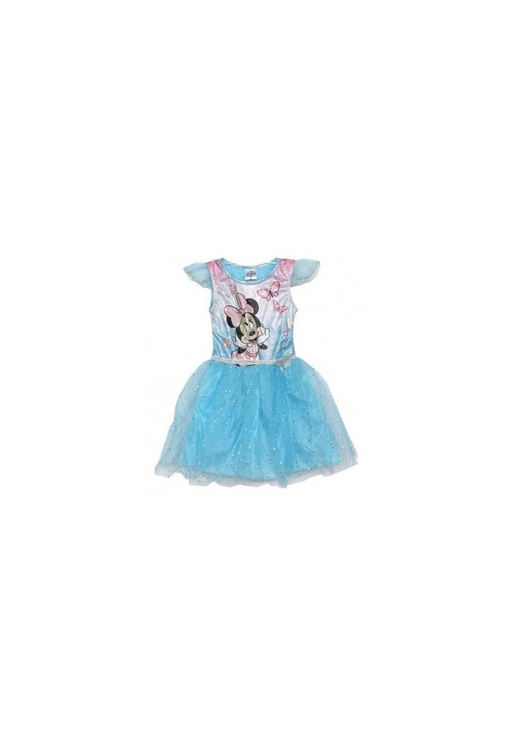 Rochie poliester, cu imprimeu, Minnie cu fluturasi, albastra