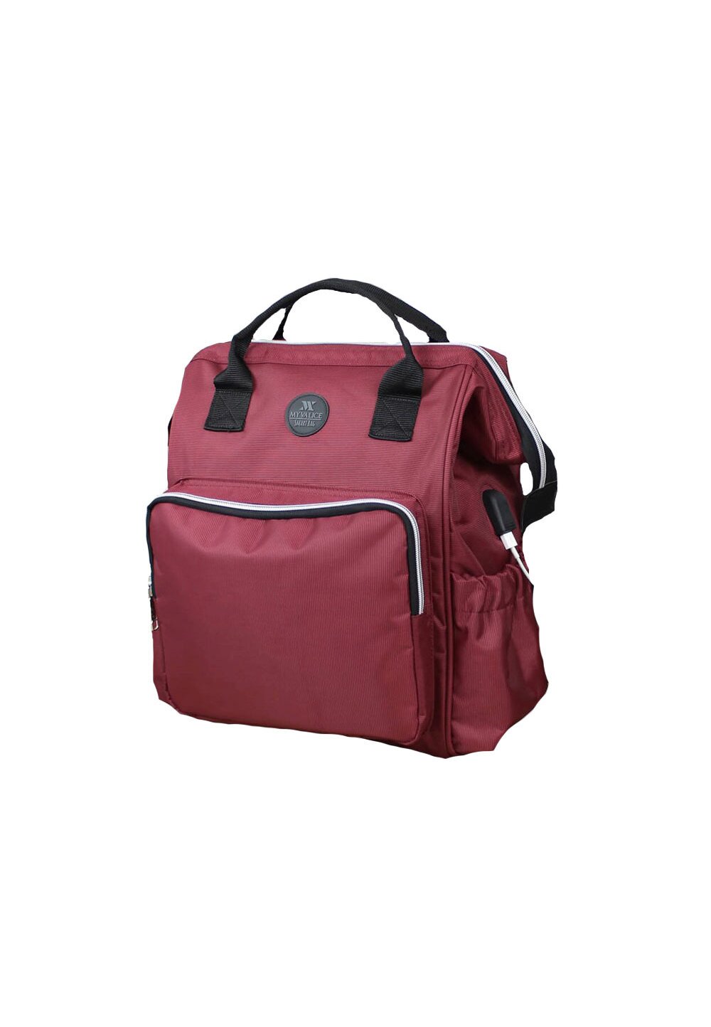 Rucsac pentru mamici, cu mufa USB, Smart Bag, visiniu