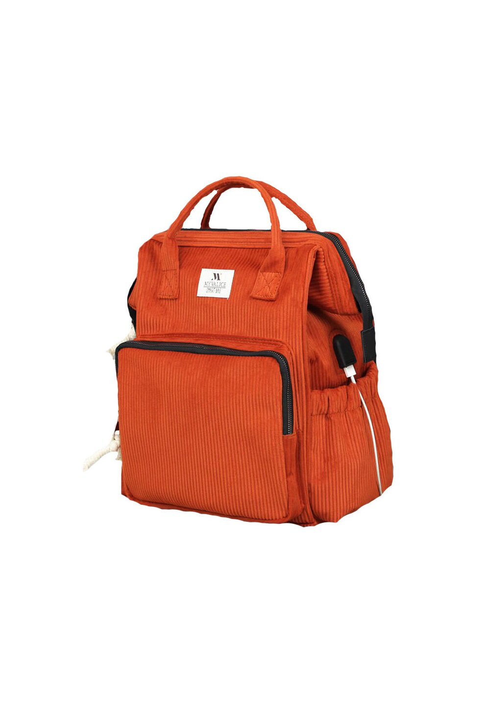 Rucsac pentru mamici din catifea, cu mufa USB, Anne, portocaliu