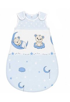 Sac de dormit, bumbac, fara umplutura, Ursulet pe nori si luna, albastru