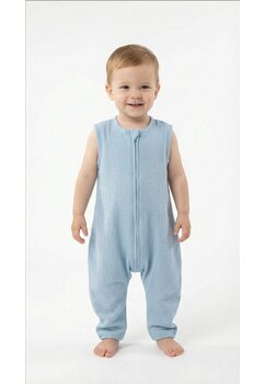 Sac de dormit, cu picioare, doua straturi, muselina, albastru