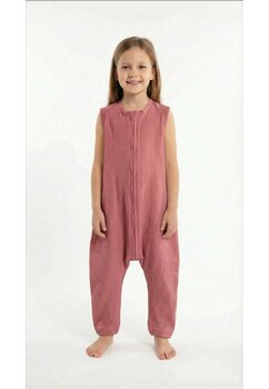 Sac de dormit, cu picioare, doua straturi, muselina, roz inchis