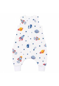 Sac de dormit cu picioare, un strat, planete si rachete, muselina, alb