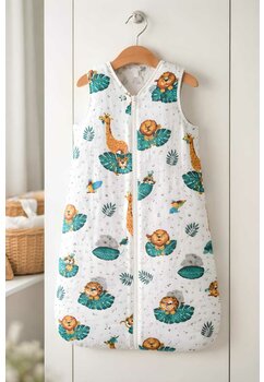 Sac de dormit, cu umplutura, bumbac, animale in jungla, multicolor