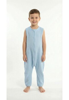 Sac de dormit, cu umplutura, muselina, cu picioare, albastru