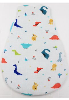 Sac de dormit, cu umplutura, muselina dinozauri colorati