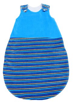 Sac de dormit din velur, fara umplutura, albastru cu dungi