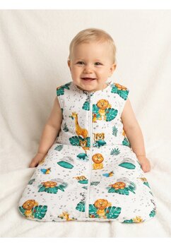 Sac de dormit, fara umplutura, doua straturi bumbac, animale in jungla, multicolor