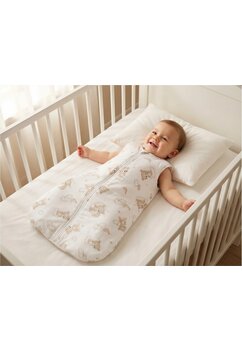 Sac de dormit, fara umplutura, urs crem pe nor, doua straturi bumbac, alb