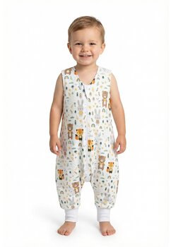 Sac de dormit, fara umplutura, urs cu esarfa verde, cu picioare