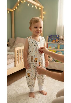 Sac de dormit, fara umplutura, urs cu esarfa verde, cu picioare