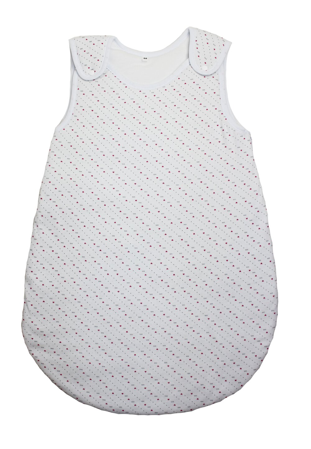 Sac de dormit, vara, alb cu inimioare roz