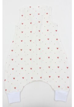 Sac de dormit, vara, cu picioare, Inimioare rosii, muselina, alb