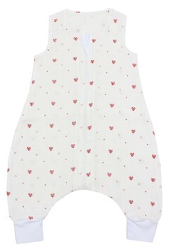 Sac de dormit, vara, cu picioare, Inimioare rosii, muselina, alb