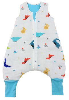 Sac de dormit, vara, cu picioare, muselina dinozauri colorati