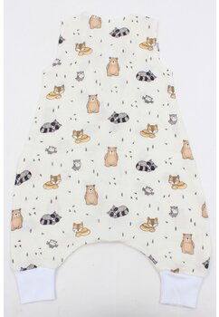 Sac de dormit, vara, cu picioare, Ratonul si ursul, muselina, alb