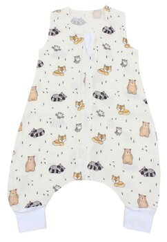 Sac de dormit, vara, cu picioare, Ratonul si ursul, muselina, alb
