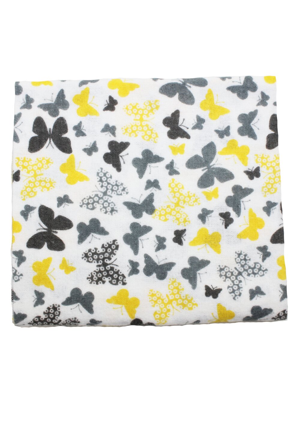 Scutec bumbac, alb cu fluturasi gri si galbeni, 80x70 cm