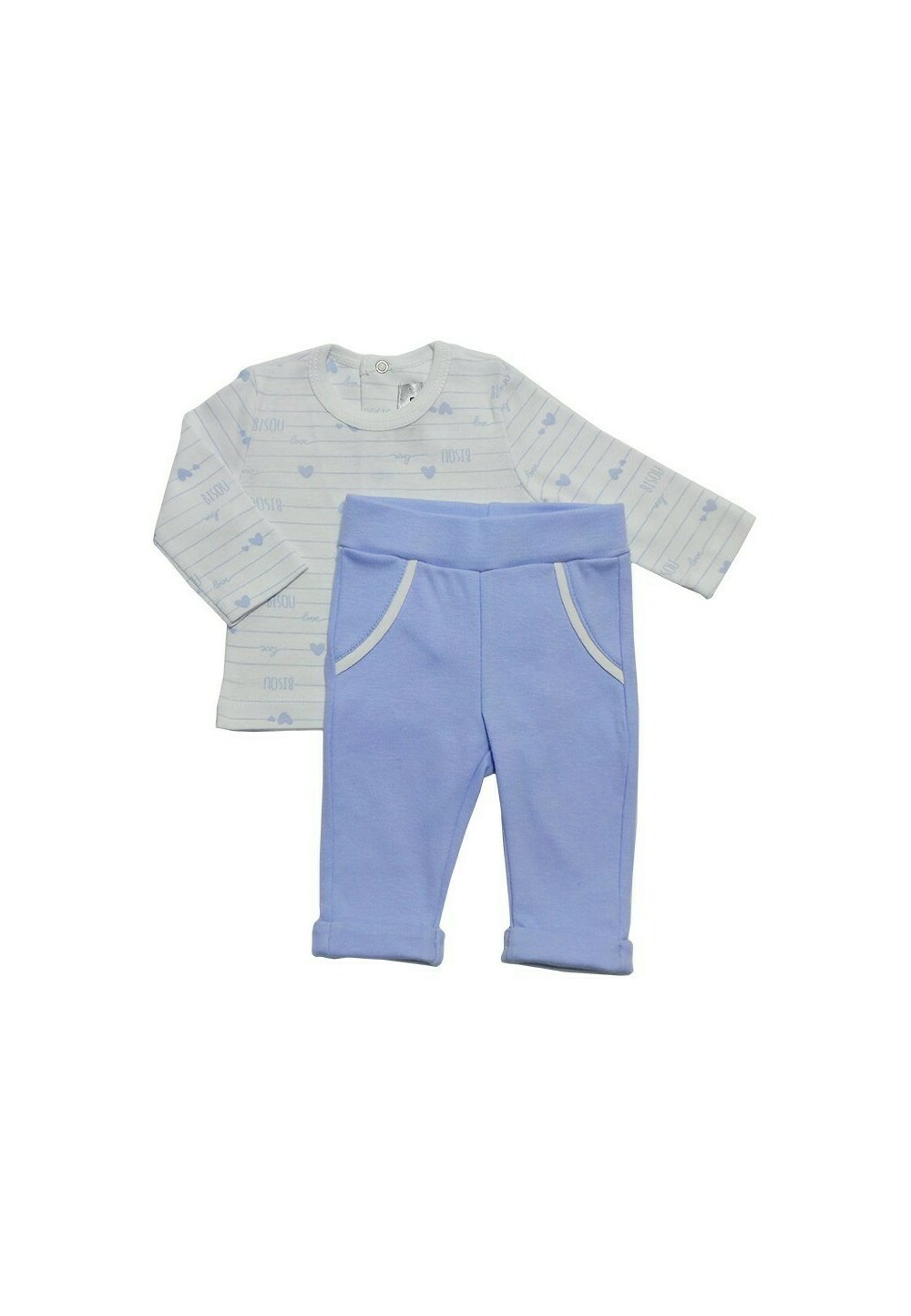 Set 2 piese, bisou alb cu albastru