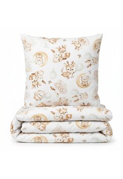 Set 2 piese, fata plapuma si fata perna, caprioara Bambi si prietenii, bumbac, alb, 100x135 cm