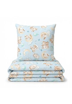 Set 2 piese, fata plapuma si fata perna, caprioara Bambi si prietenii, bumbac, albastru, 100x135 cm