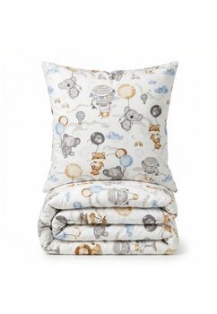 Set 2 piese, fata plapuma si fata perna, koala cu balon, bumbac, multicolor,, 100x135 cm