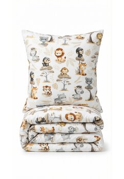 Set 2 piese, fata plapuma si fata perna, monkey, bumbac, alb, 100x135 cm